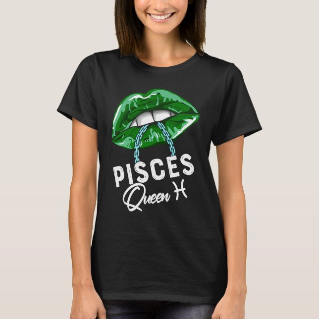 Green Pisces Queen Lips Chain Zodiac St Patricks D T Shirt (Framsida)