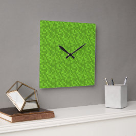 Green Pixel Pattern Retro 8-Bit Gaming Fyrkantig Klocka