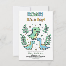 Green Pixelated Dinosaur Baby Shower party boy Inbjudningar