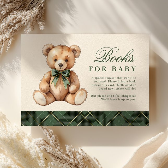 Green Plaid Bear Baby Shower Books For Baby Tilläggskort (Skapare uppladdad)