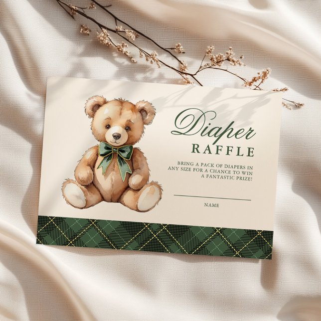 Green Plaid Bear Baby Shower Diaper Raffle Tilläggskort (Skapare uppladdad)