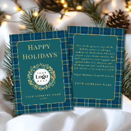 Green Plaid Business Logo Holiday Thank You Card Julkort