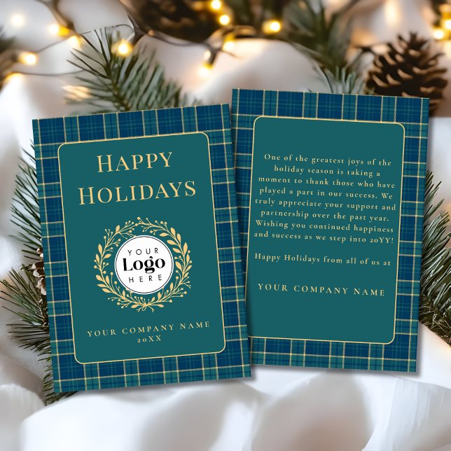 Green Plaid Business Logo Holiday Thank You Card Julkort (Skapare uppladdad)