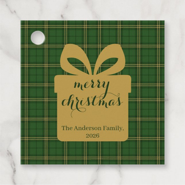 Green Plaid Christmas Festive Pattern -  Gåvor Etiketter (Framsida)