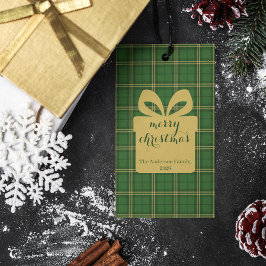 Green Plaid Christmas Festive Pattern - Presentetikett