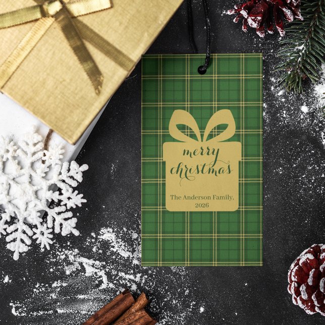 Green Plaid Christmas Festive Pattern -  Presentetikett (Skapare uppladdad)