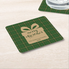 Green Plaid Christmas Festive Pattern - Underlägg Papper Kvadrat