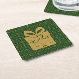 Green Plaid Christmas Festive Pattern - Underlägg Papper Kvadrat