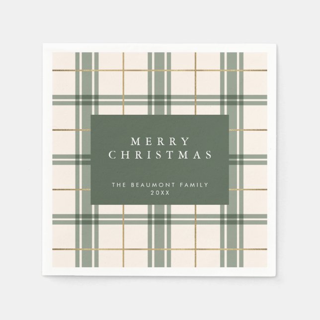 Green Plaid Christmas Paper Napkins Pappersservett (Framsidan)