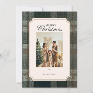 Green Plaid Christmas Two Photo Holiday Card Julkort