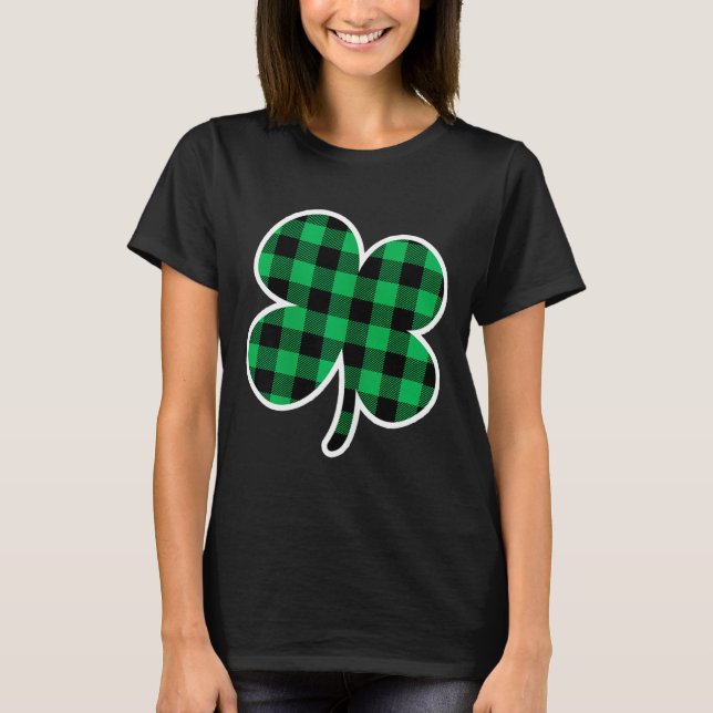 Green Plaid Clover St Patricks Day Women Shamrock  T Shirt (Framsida)