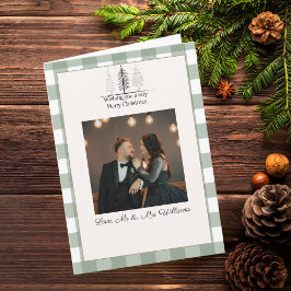 Green Plaid Elegant Photo Merry Christmas Simple  Kort