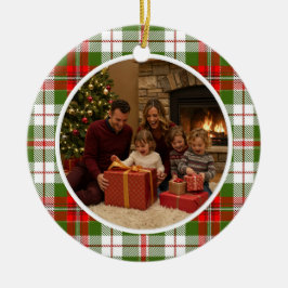 Green Plaid Family Christmas Julgransprydnad Keramik