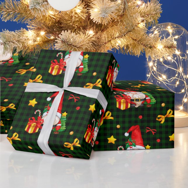 Green Plaid Gnome Santa Presentpapper (Helgdagar)
