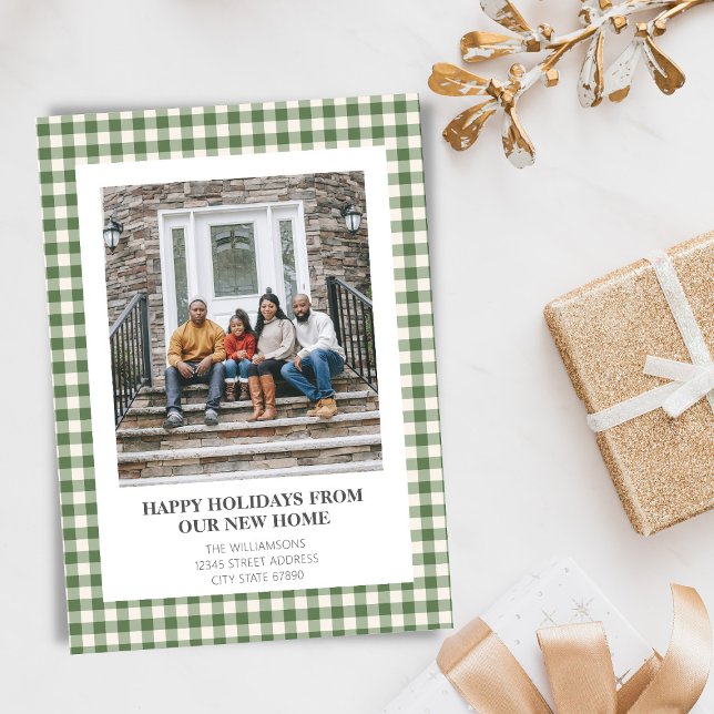 Green Plaid New Home Moving Christmas Photo Julkort (Skapare uppladdad)