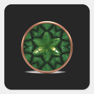 Green Pointed Star Fractal With Copper Frame Fyrkantigt Klistermärke