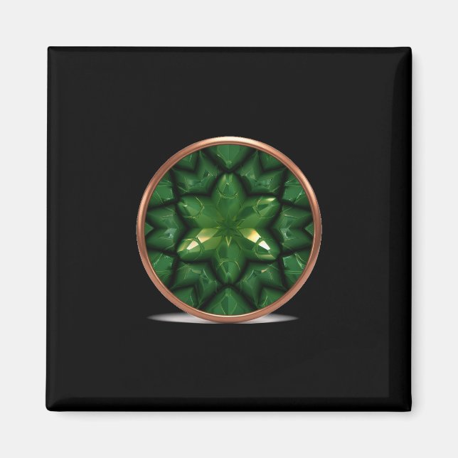 Green Pointed Star Fractal With Copper Frame Magnet (Framsidan)