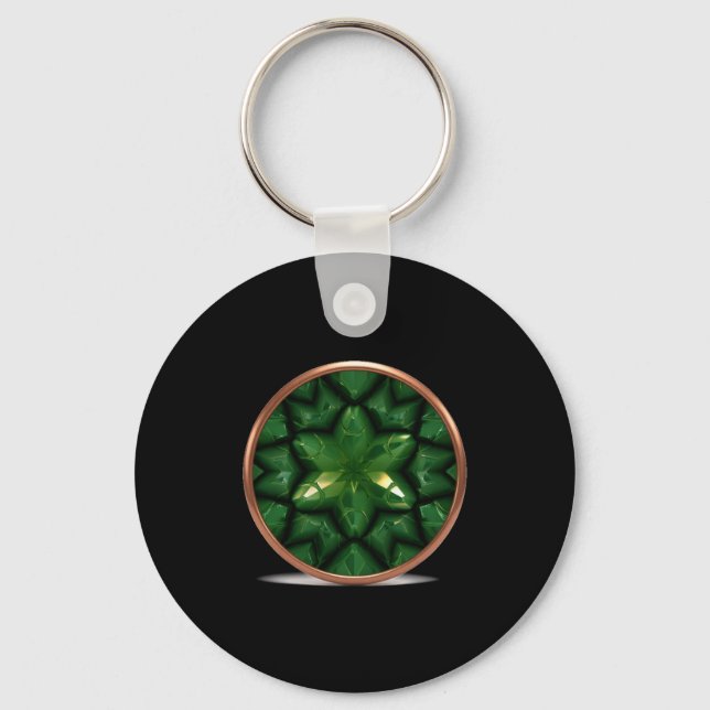 Green Pointed Star Fractal With Copper Frame Nyckelring (Framsida)
