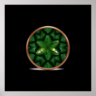 Green Pointed Star Fractal With Copper Frame Poster
