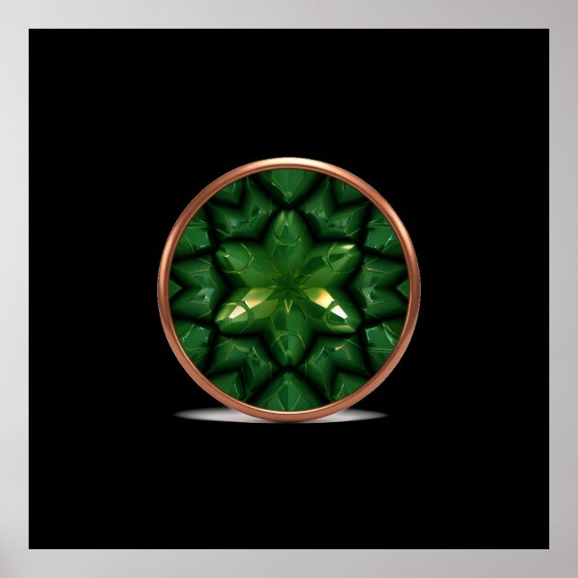 Green Pointed Star Fractal With Copper Frame Poster (Framsidan)