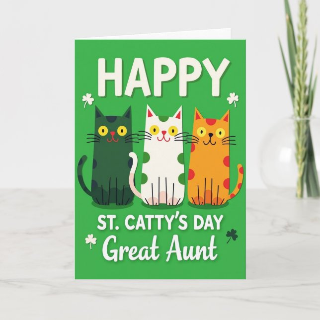 Green Polka Dots Cats Great Aunt Card Kort (Framsida)