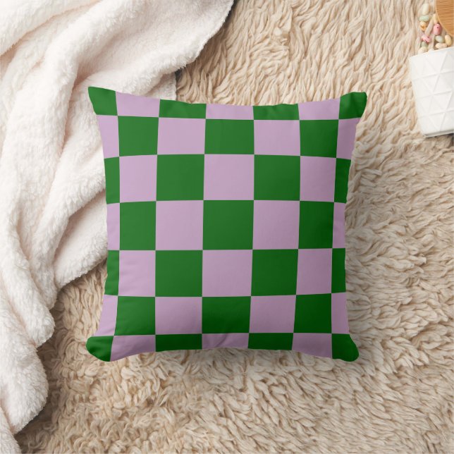 Green Purple Checkerboard Pillow Kudde (Filt)