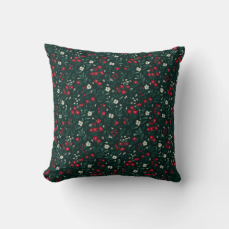 Green red and white Christmas flowers Kudde