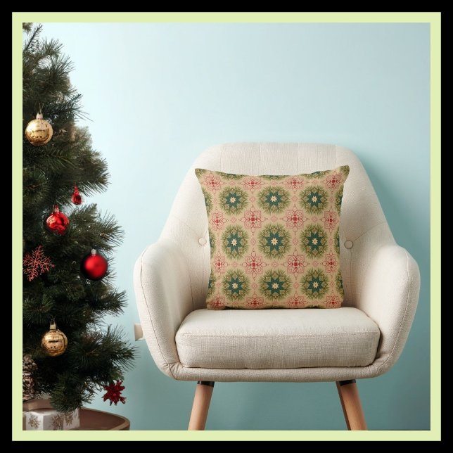 Green Red Beige Rustic Vintage Style Kudde (Skapare uppladdad)