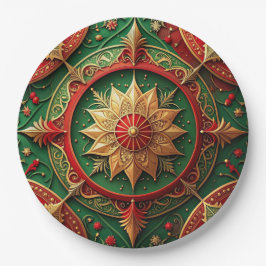 Green Red Decorative Christmas Holiday Paper Plate