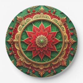 Green Red Decorative Christmas Holiday Paper Plate