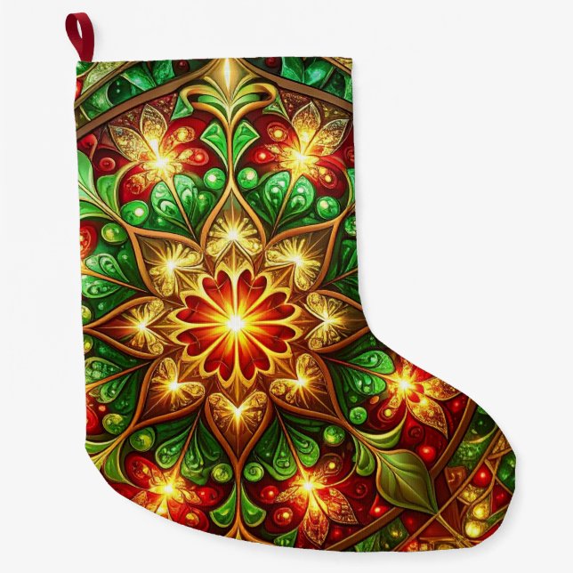 Green Red Decorative Christmas Holiday Stocking Stor Julstrumpa (Framsidan)