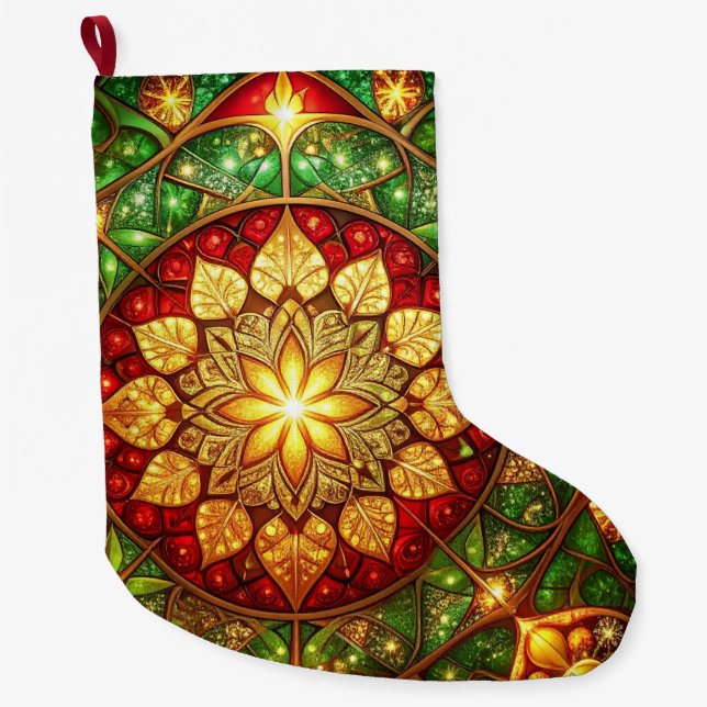 Green Red Decorative Christmas Holiday Stocking Stor Julstrumpa (Framsidan)