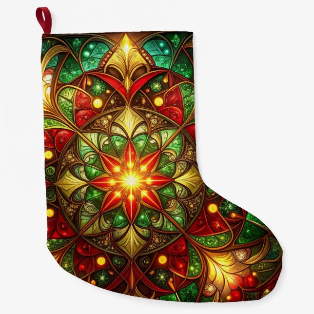 Green Red Decorative Christmas Holiday Stocking Stor Julstrumpa (Framsidan)