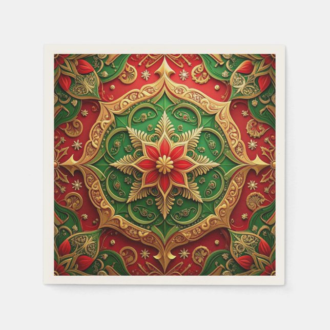 Green Red Decorative Holiday Napkin Pappersservett (Framsidan)