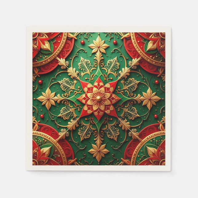 Green Red Decorative Holiday Napkin Pappersservett (Framsidan)