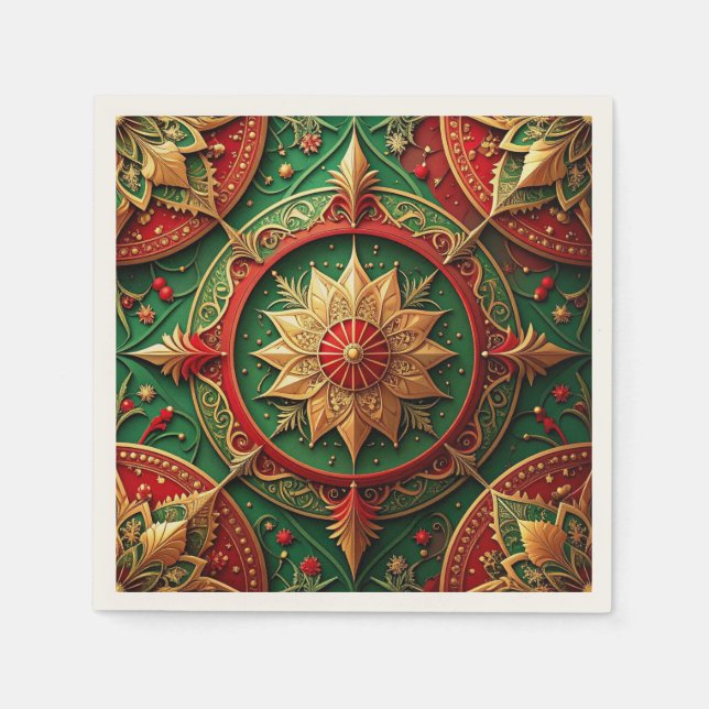 Green Red Decorative Holiday Napkin Pappersservett (Framsidan)