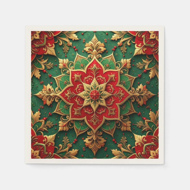 Green Red Decorative Holiday Napkin Pappersservett (Framsidan)