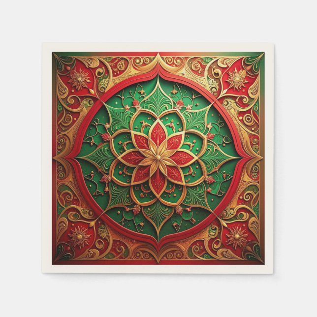 Green Red Decorative Holiday Napkin Pappersservett (Framsidan)