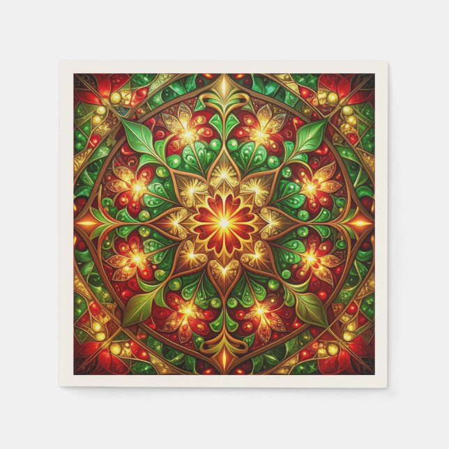 Green Red Decorative Holiday Napkin Pappersservett (Framsidan)