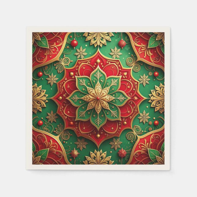 Green Red Decorative Holiday Napkin Pappersservett (Framsidan)