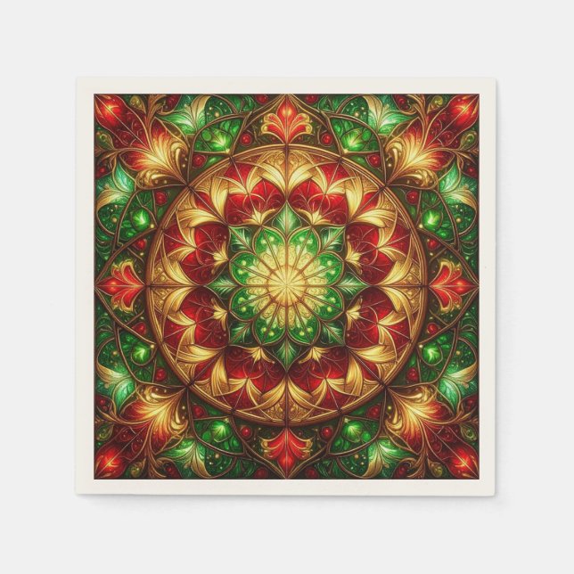 Green Red Decorative Holiday Napkin Pappersservett (Framsidan)