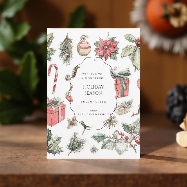 Green Red Floral Whimsical Watercolor Holiday Card (Skapare uppladdad)