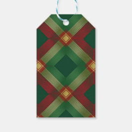 GREEN RED GOLD HOLIDAY PLAID PATTERN PRESENTETIKETT