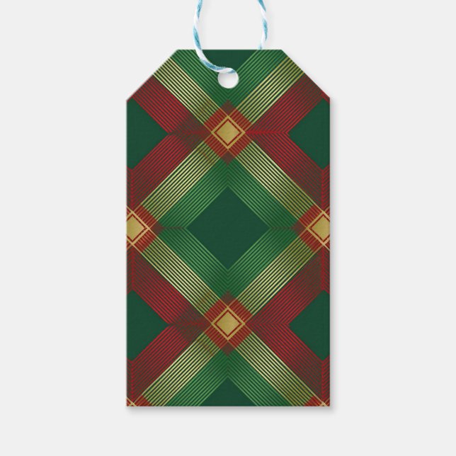 GREEN RED GOLD HOLIDAY PLAID PATTERN PRESENTETIKETT (Framsidan)