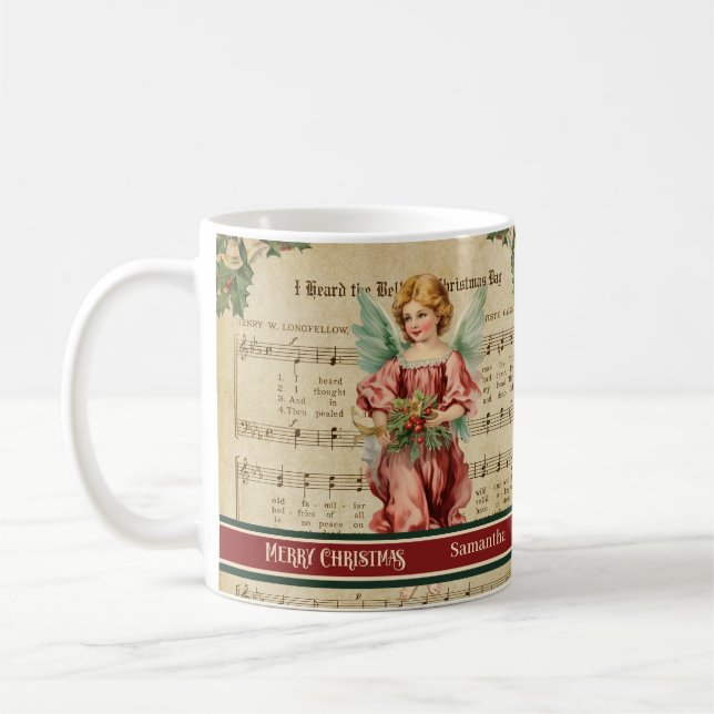 Green Red Merry Christmas Mug Angel Keepsake Gift Kaffemugg (Vänster)