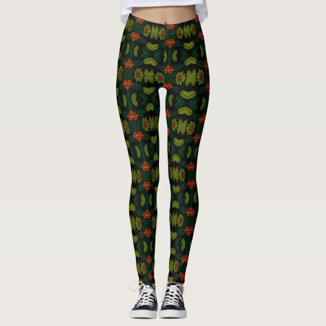 Green & Red PatternedFloral Mosaic Women's Legging (Framsida)
