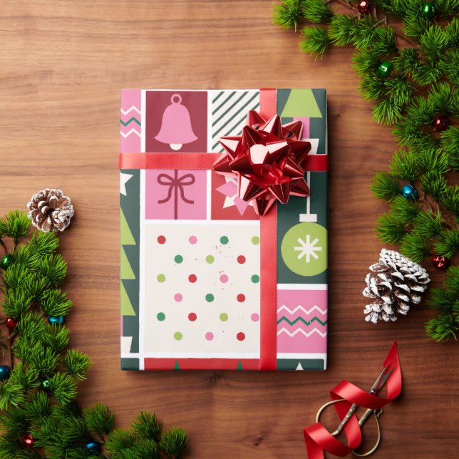 Green Red Pink Geometric Modern Christmas Wrapping Presentpapper (Julgåva)