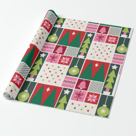 Green Red Pink Geometric Modern Christmas Wrapping Presentpapper