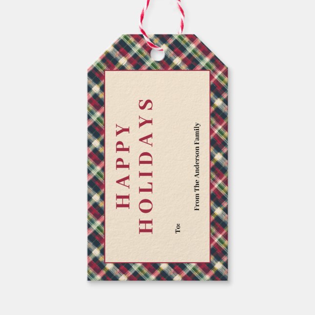 Green Red Tartan Plaid Custom Christmas Holiday Presentetikett (Framsidan)