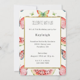 Green Red Watermelon Blue Butterflies Birthday Inbjudningar